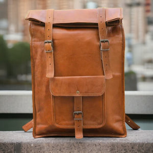 Solid Brown Leather College Rucksack