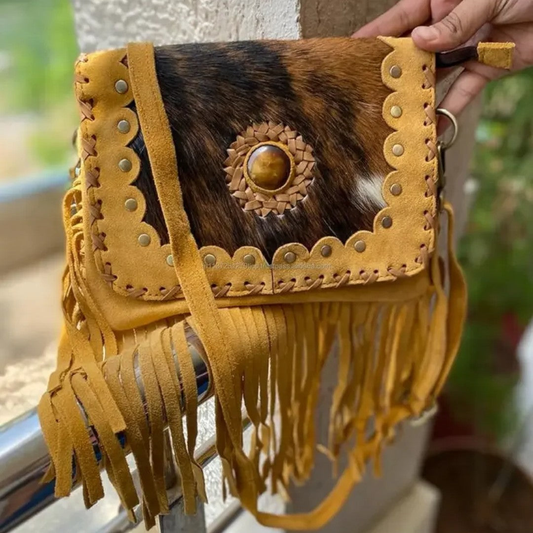 Western Suede Leather Fringe Cross Body Bag