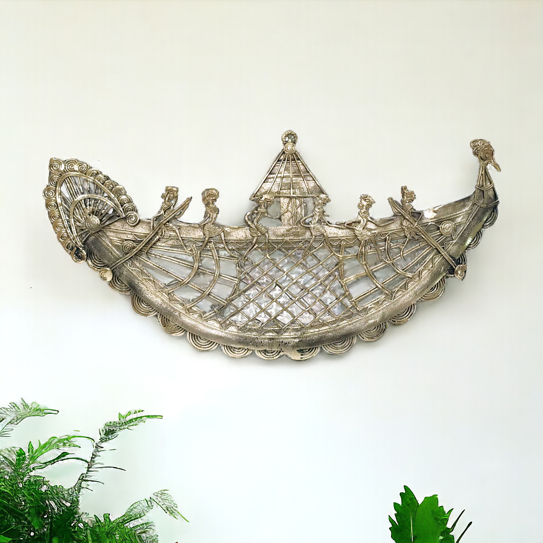 Dhokra Wall Hanging - Peacock Boat 3