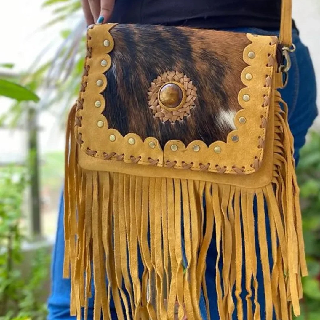 Western Suede Leather Fringe Cross Body Bag