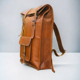 Solid Brown Leather College Rucksack
