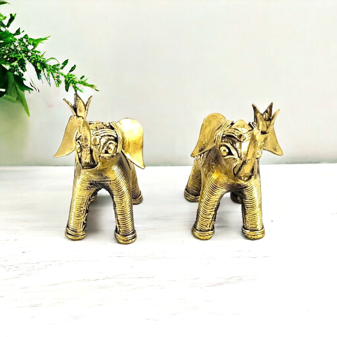 Brass Elephant Duo with Raised Trunk