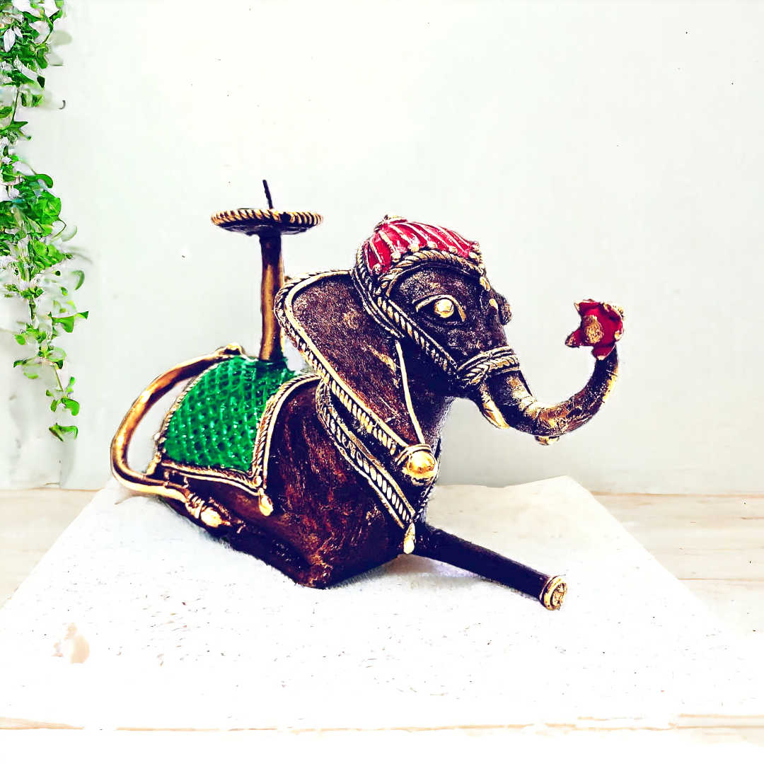 Royal Hand made dhokra art elephant candle holder