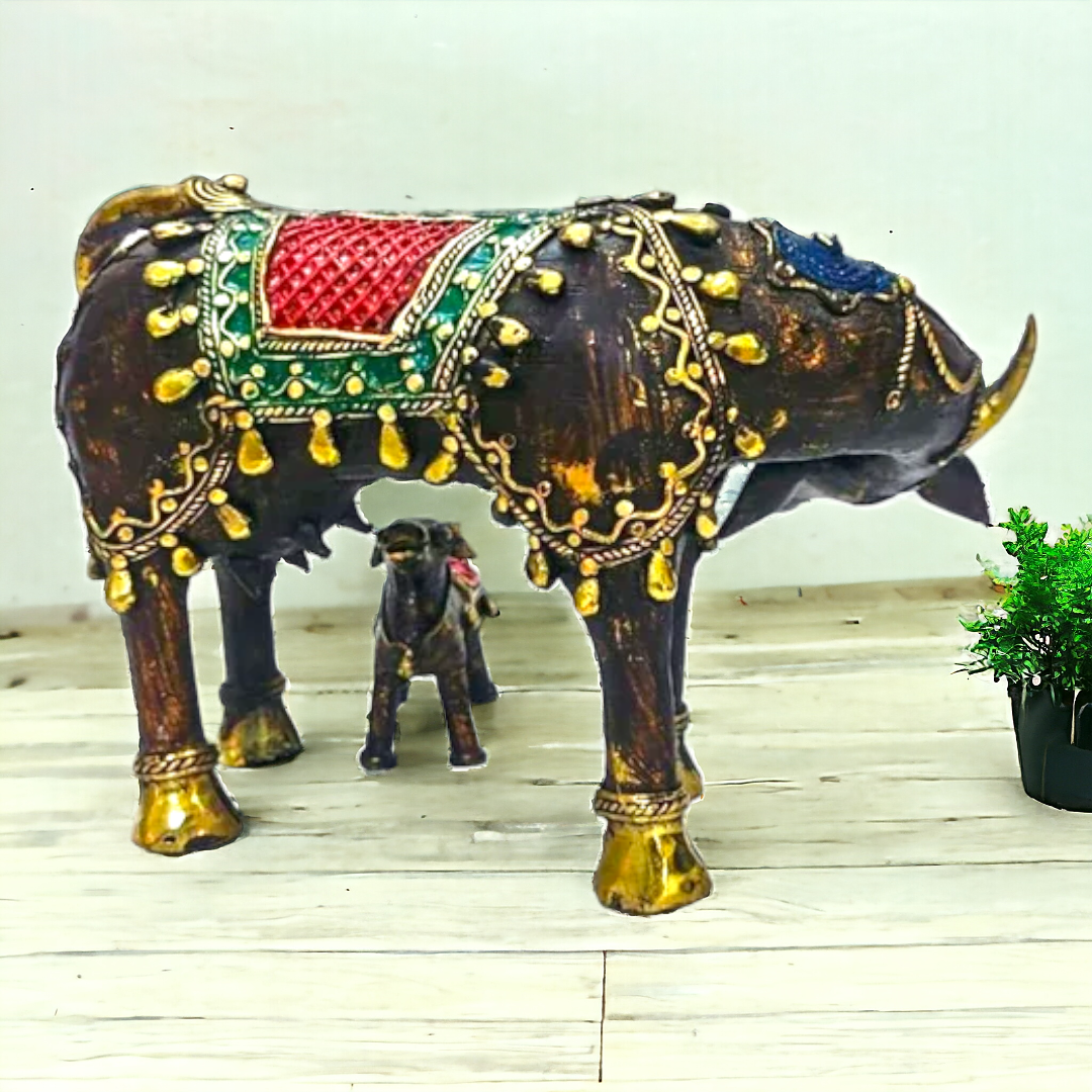 Brass Cow With Calf Statue