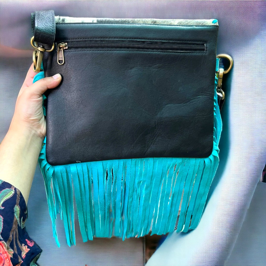 Cowhide Fur Leather Fringe Bag