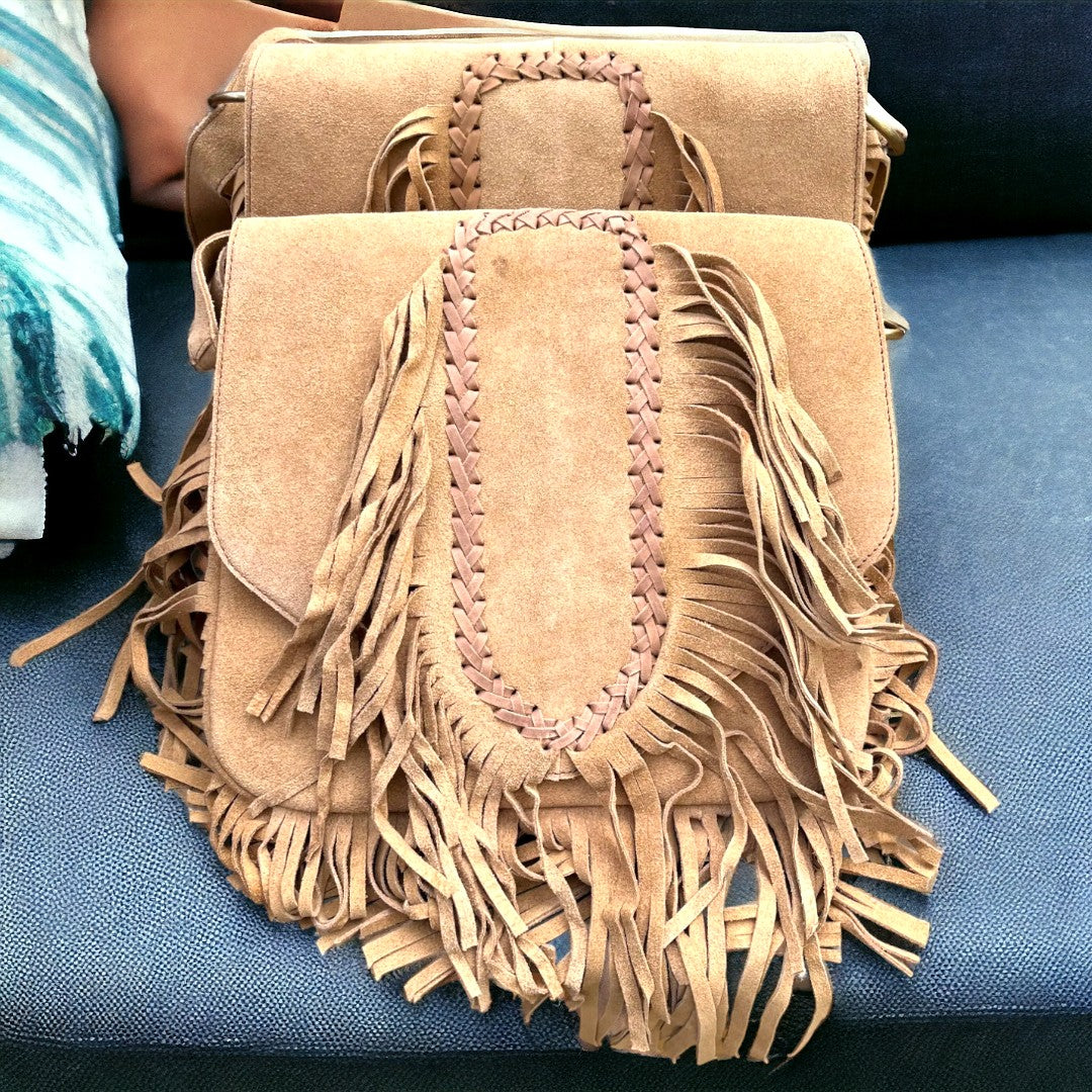 Handmade Suede Fringe Crossbody Bag