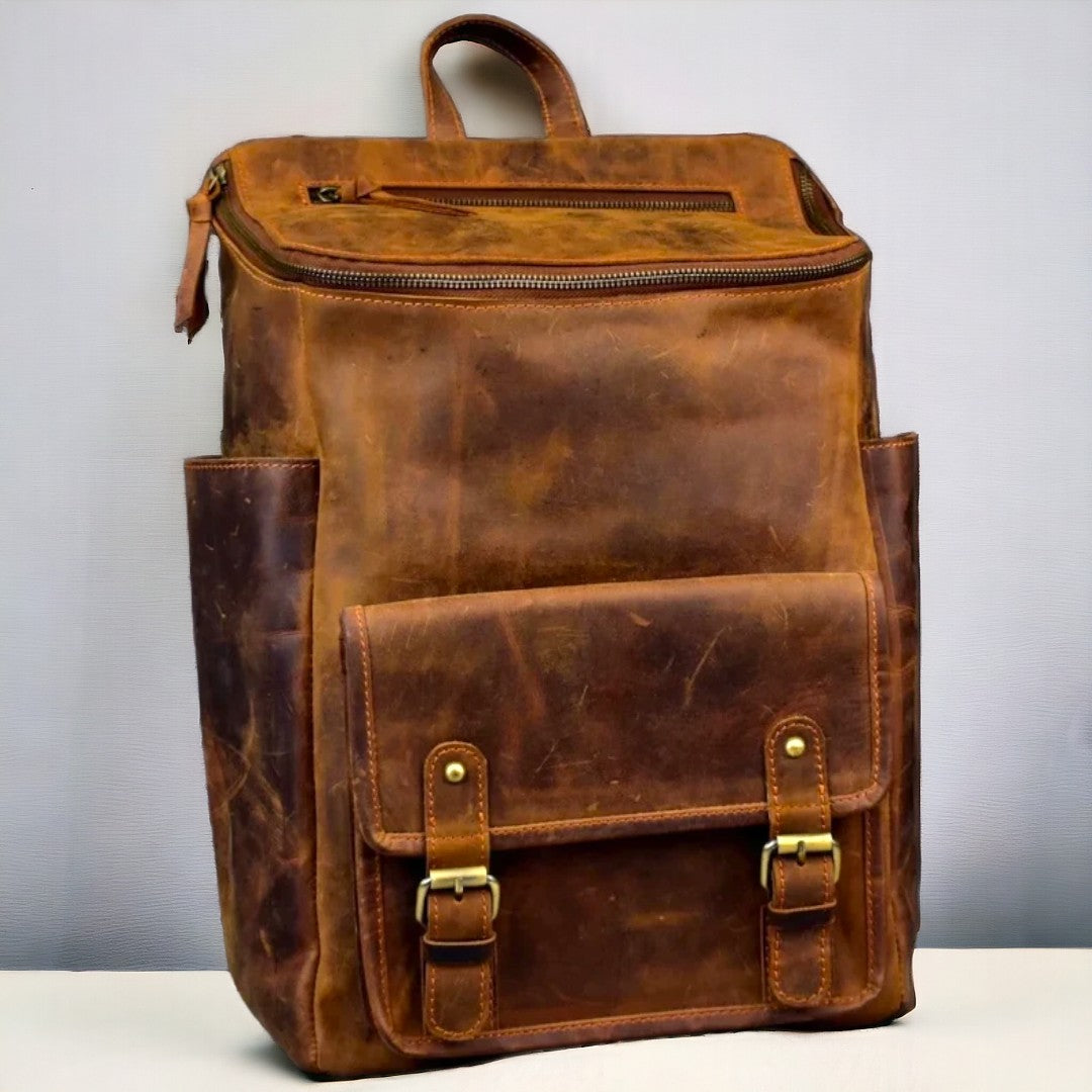 Ancient Vintage Brown Leather Laptop Rucksack