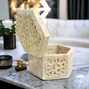 White Artisanal Soapstone Jewelry Box