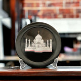 White and Black Marble Plate with Intricate Inlay Artwork