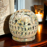 Hand-Carved Marble Dhoop and Tealight Candle Holder with Jali Work