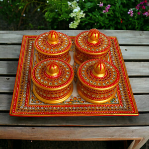 Handmade Meenakari marble serving tray