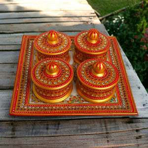 Handmade Meenakari marble serving tray