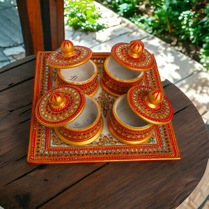 Handmade Meenakari marble serving tray