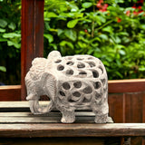 Soapstone Elephant Statue With Exquisite Under Cut Jali Carving