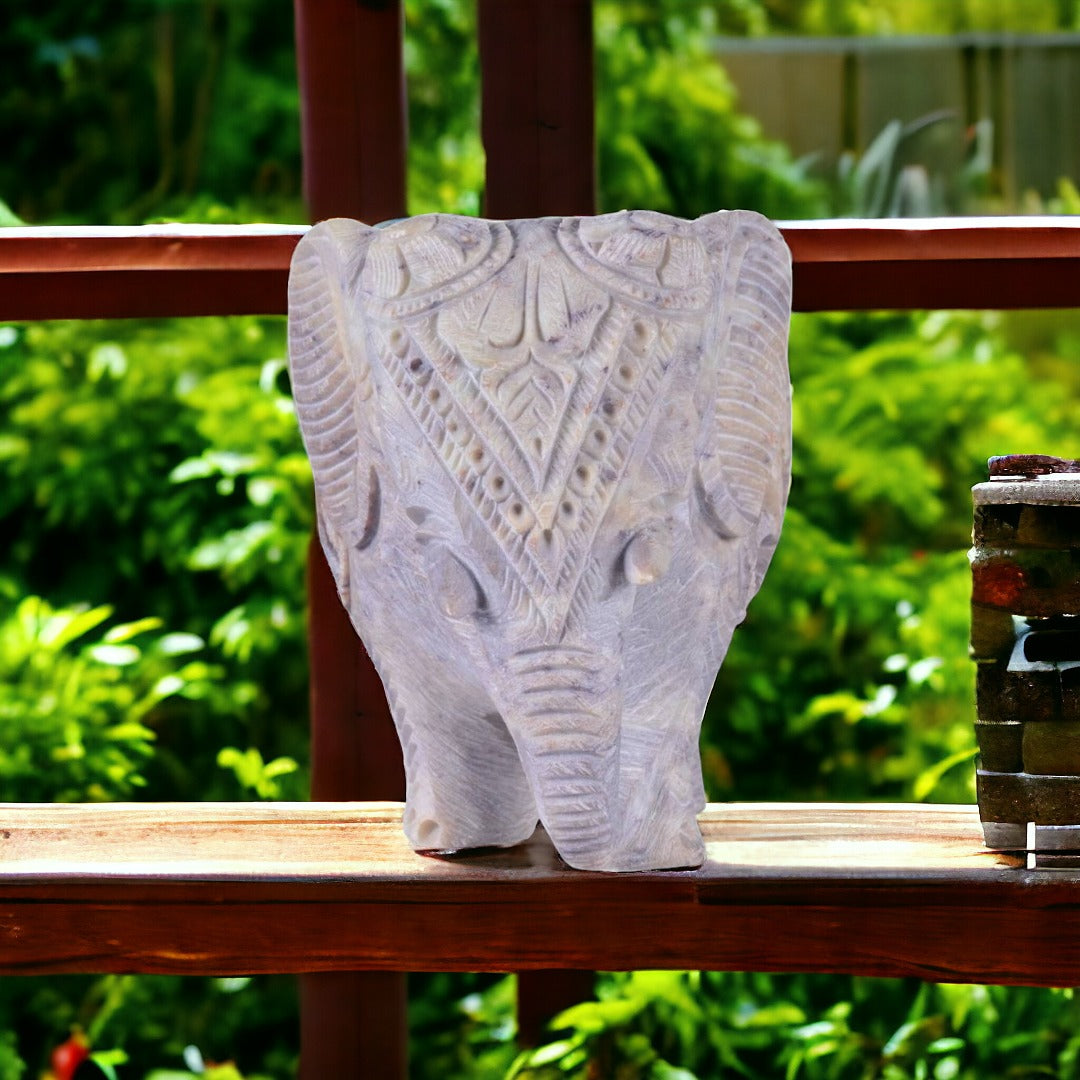 Soapstone Elephant Statue With Exquisite Under Cut Jali Carving