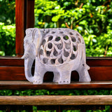 Soapstone Elephant Statue With Exquisite Under Cut Jali Carving