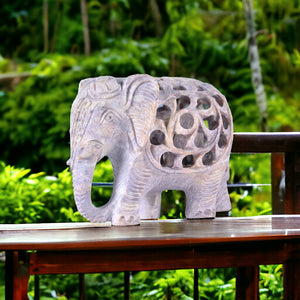 Soapstone Elephant Statue With Exquisite Under Cut Jali Carving