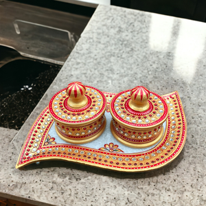 Handmade Meenakari Marble Serving Tray