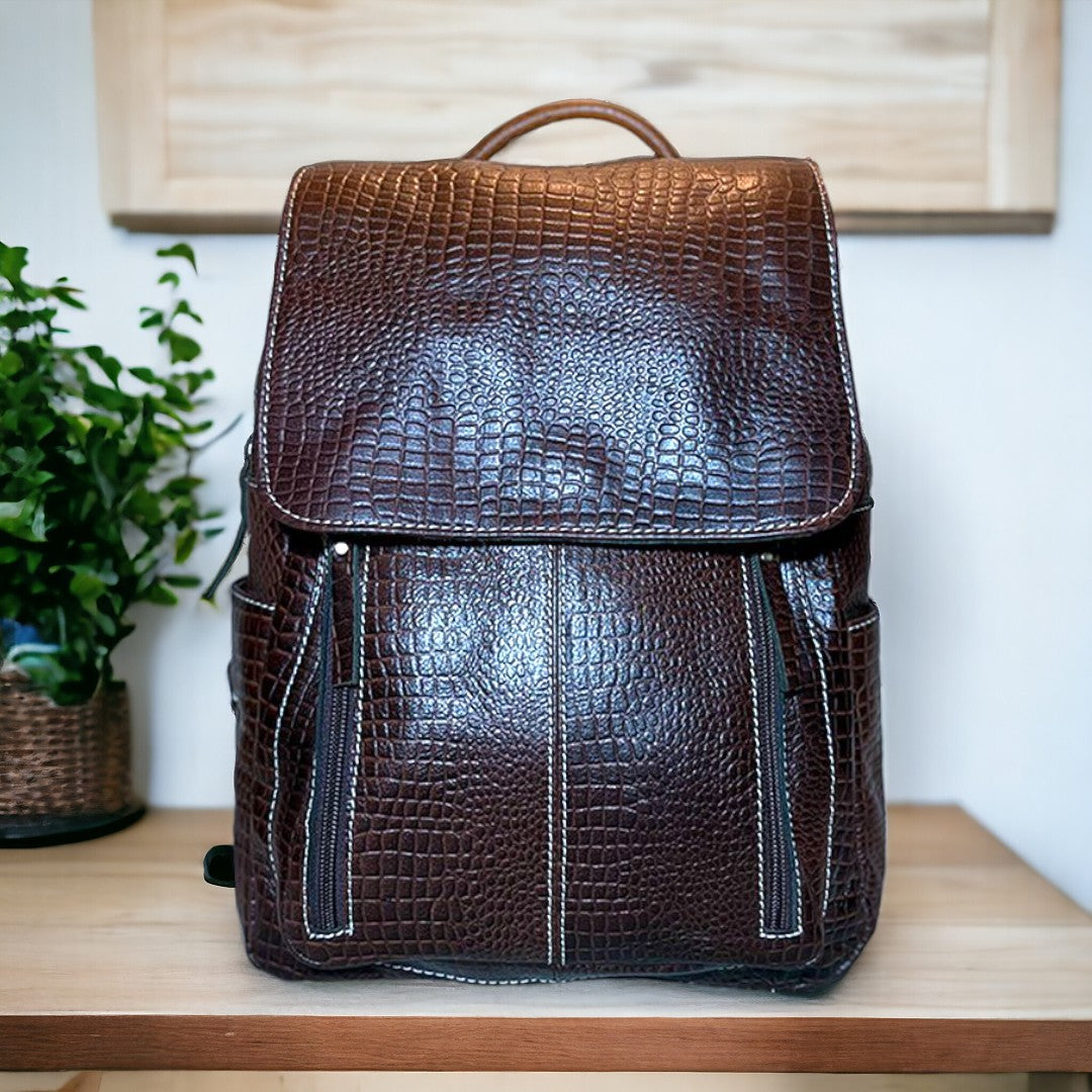 Brown Crocoprint Backpack