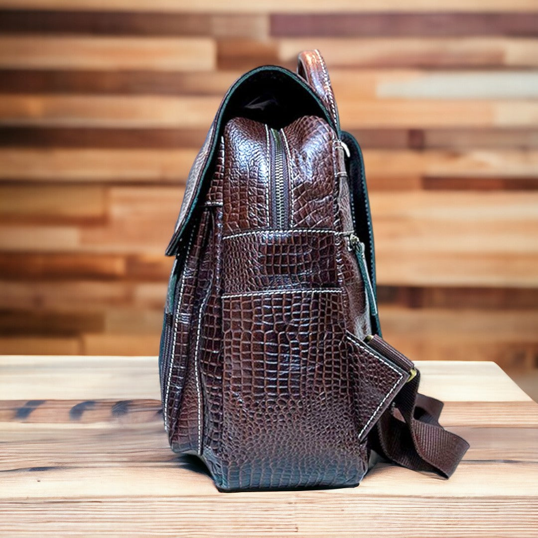 Brown Crocoprint Backpack