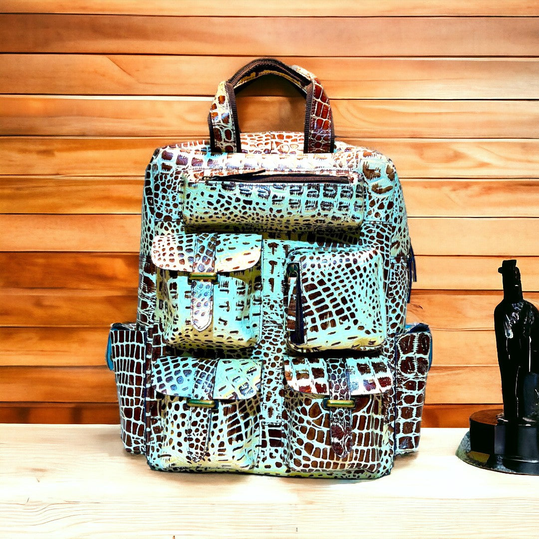 Aligator print 7 pocket Backpack