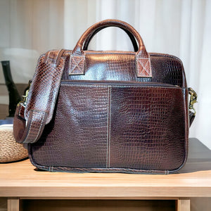 Brown Croco Print Laptop Bag