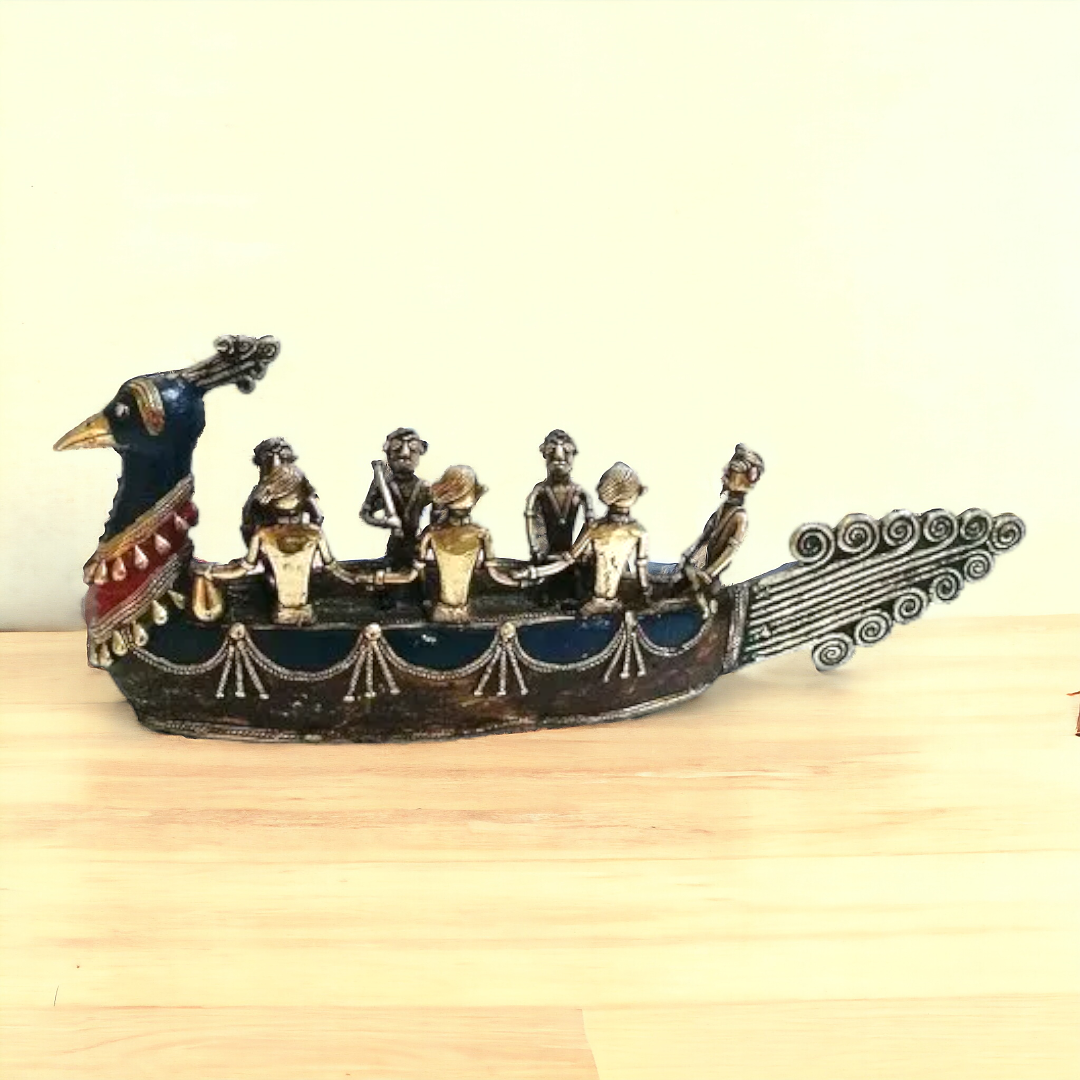 Peacock Boat Dhokra Brass Statue