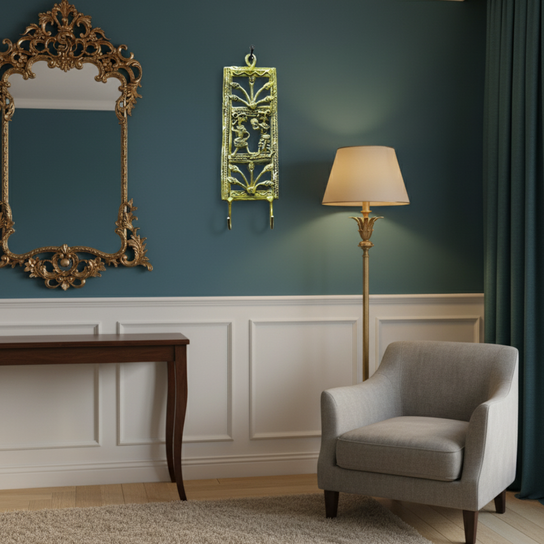 Tribals Two Hooks Dhokra Brass Key Hanger (4)