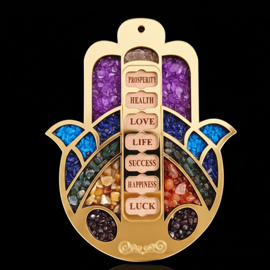 Crystal 7 Blessings Hamsa Home Wood Hanging Semi Precious Stones House warming Gift (2)