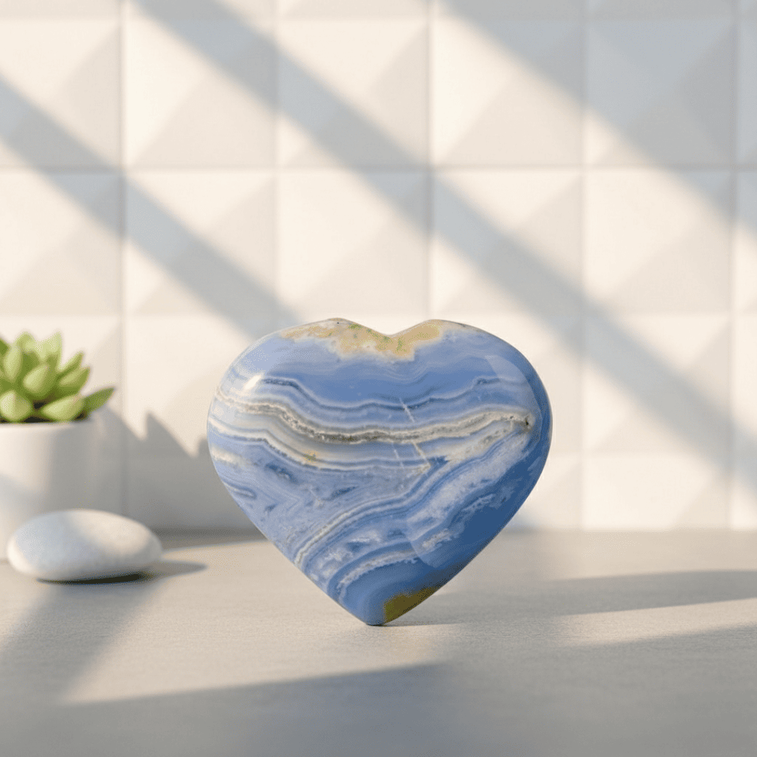 Natural Blue Lace Agate Heart Stone High Grade Super Quality