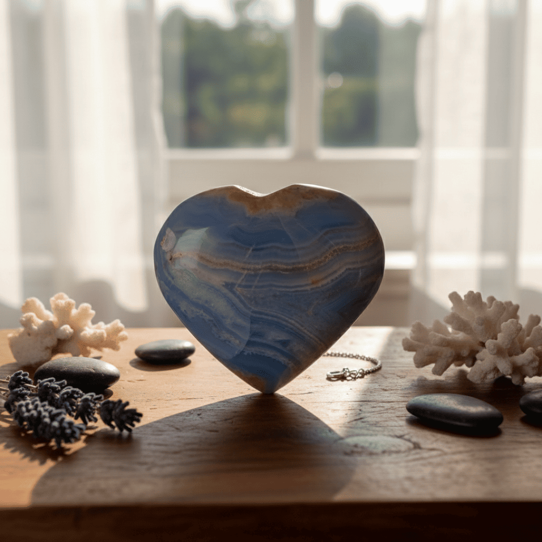 Natural Blue Lace Agate Heart Stone High Grade Super Quality (2)